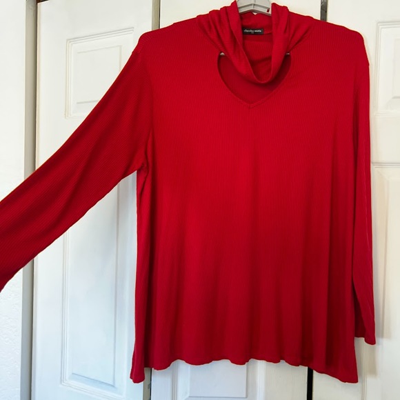 Cha Cha Vente Women's Plus 2X Red Cut Out Long Sleeve Cowl Neck Top - Picture 1 of 9